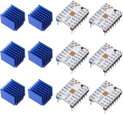 6 قطع طابعة ثلاثية الأبعاد TMC2208 V1.2 سائق الموتور ستيبر، TMC2208 ستيبر ستيبر موتور وحدة مع مفك بالوعة الحرارية للوحات تحكم الطابعة ثلاثية الأبعاد ريراب رامبس 1.4 MKS Gen Ender-3 Pro in Kuwait