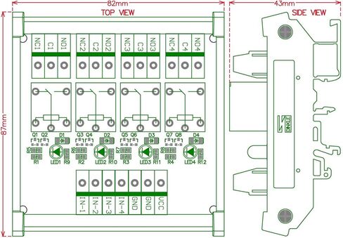 Electronics-Salon DIN Rail Mount 4 SPDT 10Amp Power Relay Interface Module, DC 24V Version. in Kuwait