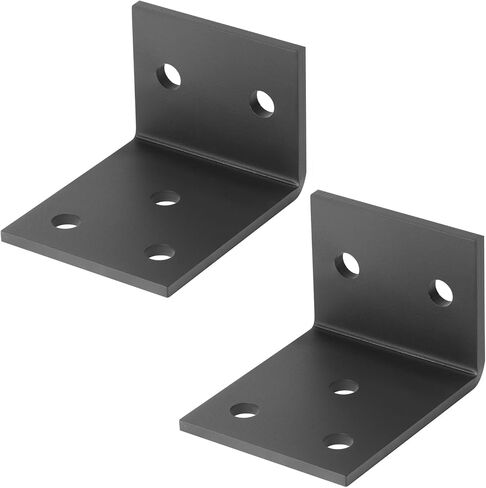 2 Pcs Black 4¾ Inches Heavy Duty L Right Angle Brackets, Steel Thickness 5mm, Bolt Holes Diameter 14mm, Max Load 180lb in Saudi Arabia