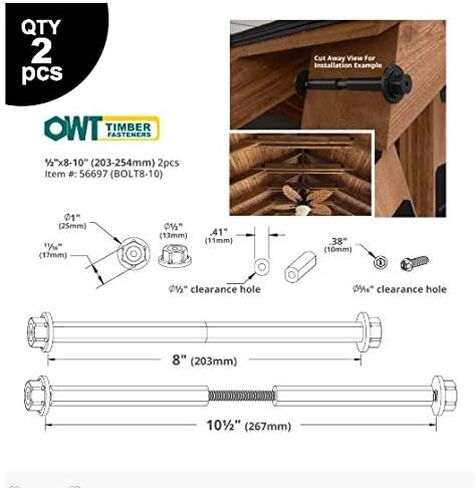 OZCO 56697 1/2-inch by 8-inch to 10-inch OWT Timber Bolts (2 per Pack) in Saudi Arabia