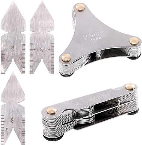 Glarks 5Pcs Stainless Steel Screw Thread Pitch Cutting Gauge Tool Set, 51Pcs America SAE Type + 52Pcs Metric & America SAE Type & British Whitworth + 3Pcs Center Gage, Packed in Plastic Box in Saudi Arabia