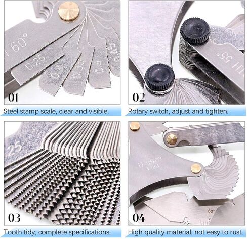 Glarks 5Pcs Stainless Steel Screw Thread Pitch Cutting Gauge Tool Set, 51Pcs America SAE Type + 52Pcs Metric & America SAE Type & British Whitworth + 3Pcs Center Gage, Packed in Plastic Box in Saudi Arabia