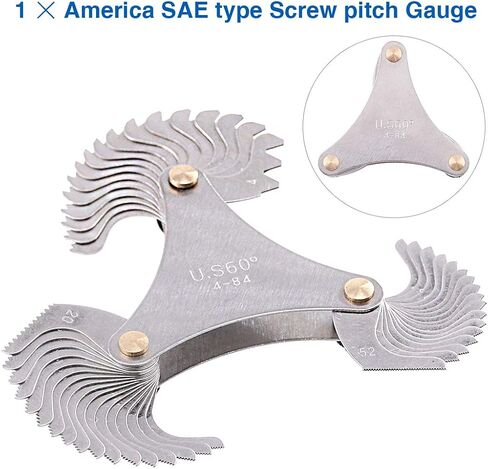 Glarks 5Pcs Stainless Steel Screw Thread Pitch Cutting Gauge Tool Set, 51Pcs America SAE Type + 52Pcs Metric & America SAE Type & British Whitworth + 3Pcs Center Gage, Packed in Plastic Box in Saudi Arabia