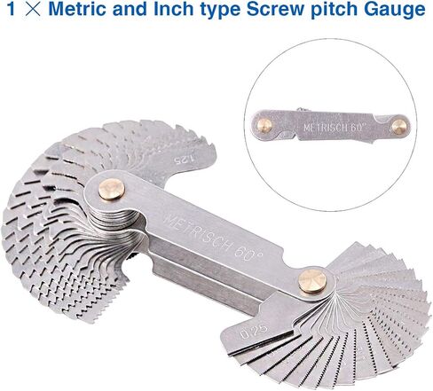 Glarks 5Pcs Stainless Steel Screw Thread Pitch Cutting Gauge Tool Set, 51Pcs America SAE Type + 52Pcs Metric & America SAE Type & British Whitworth + 3Pcs Center Gage, Packed in Plastic Box in Saudi Arabia