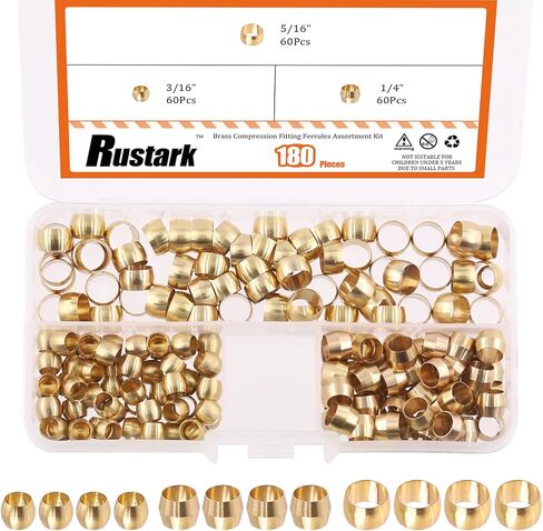 Rustark 180 قطعة 3/16 "1/4" 5/16 "تركيب ضغط النحاس الأكمام الحلقات مجموعة متنوعة أنبوب خرطوم الطويق ضغط تركيب مجموعة in Kuwait