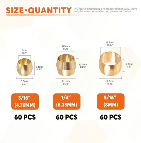 Rustark 180 قطعة 3/16 "1/4" 5/16 "تركيب ضغط النحاس الأكمام الحلقات مجموعة متنوعة أنبوب خرطوم الطويق ضغط تركيب مجموعة in Kuwait