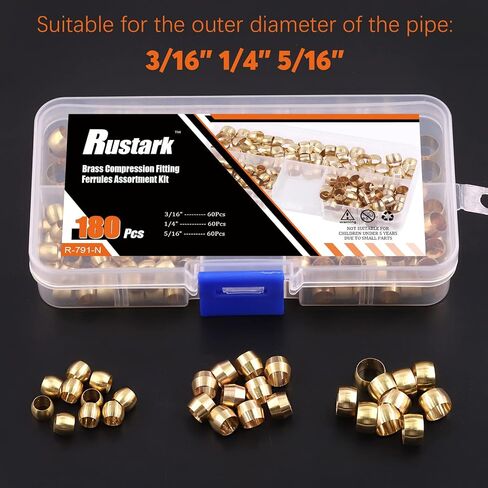 Rustark 180 قطعة 3/16 "1/4" 5/16 "تركيب ضغط النحاس الأكمام الحلقات مجموعة متنوعة أنبوب خرطوم الطويق ضغط تركيب مجموعة in Kuwait