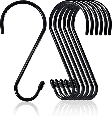 6-Inch Large S Hooks (Pack of 6), Non-Slip Vinyl Coated Black Hooks for Hanging Plants, Pots, Pans, Utensils, Tools, Jeans & Clothes, Outdoor/Indoor Rubber Coated Utility Hangers in Saudi Arabia