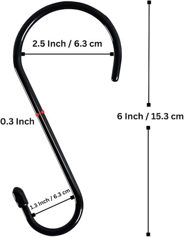 6-Inch Large S Hooks (Pack of 6), Non-Slip Vinyl Coated Black Hooks for Hanging Plants, Pots, Pans, Utensils, Tools, Jeans & Clothes, Outdoor/Indoor Rubber Coated Utility Hangers in Saudi Arabia