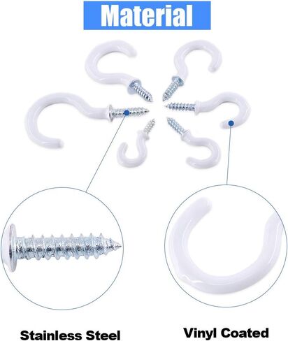Glarks 100-Pieces 6 Sizes Black Vinyl Coated Cup Hooks Screw-in Ceiling Hooks Screw Hooks Mug Hooks Hangers Assortment Kit for Home and Office Use in Kuwait
