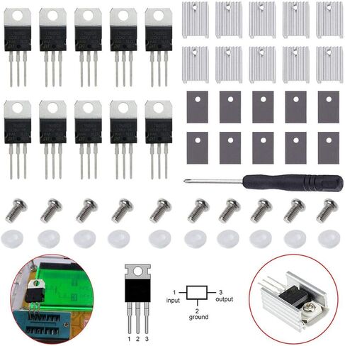 DAOKI 10 قطعة منظم الجهد IC الترانزستورات L7805CV L7805 5V 1.5A TO-220 3PIN MOSFET الترانزستورات لاردوينو + غرفة التبريد in Saudi Arabia