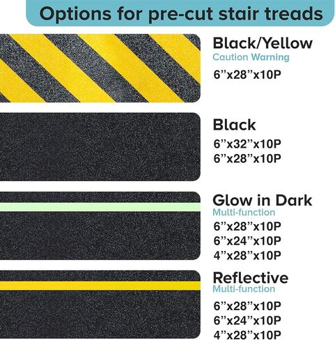 مداس LifeGrip المضاد للانزلاق مع شريط عاكس (10 عبوات)، 6 بوصة × 28 بوصة، أفضل شريط قبضة غير قابل للانزلاق، شريط مانع للانزلاق في الهواء الطلق، لاصق كاشط عالي الاحتكاك لخطوات السلالم، أسود in Kuwait