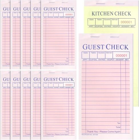 Rcybeo 1000 Sheets Guest Check Server Note Pads with Carbonless Copy Paper, 10 Guest Check Waitress Books, Pink Guest Check Paper Receipt Books, Carbonless Order Books in Kuwait