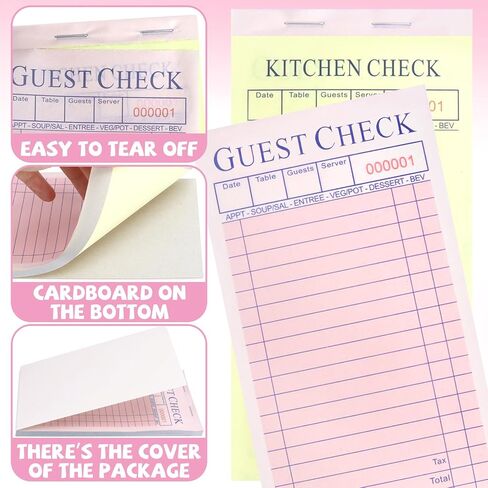 Rcybeo 1000 Sheets Guest Check Server Note Pads with Carbonless Copy Paper, 10 Guest Check Waitress Books, Pink Guest Check Paper Receipt Books, Carbonless Order Books in Kuwait