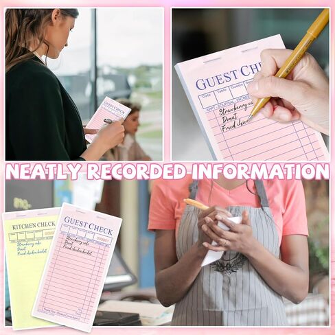 Rcybeo 1000 Sheets Guest Check Server Note Pads with Carbonless Copy Paper, 10 Guest Check Waitress Books, Pink Guest Check Paper Receipt Books, Carbonless Order Books in Kuwait