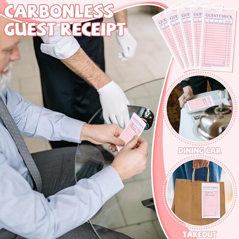 Rcybeo 1000 Sheets Guest Check Server Note Pads with Carbonless Copy Paper, 10 Guest Check Waitress Books, Pink Guest Check Paper Receipt Books, Carbonless Order Books in Kuwait