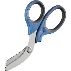 xShear® مقصات الصدمات شديدة التحمل مقاس 7.5 بوصة - شفرات سوداء مطلية بالتيتانيوم، المقص المثالي للمسعف أو EMT أو الممرضة أو أي مقدم رعاية صحية في حالات الطوارئ (أحمر/أسود)