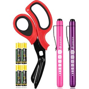 MEUUT 3 Pack Medical Scissors Penlights for Nurse Kits- Nurse Accessories Two Medical Pen lights with Pupil Gauge, One 7.5" Trauma shears Bandage Scissors with Carabiner