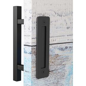 EaseLife 12" Sliding Barn Door Handles and Pulls,Double Sided Hardware Set,Heavy Duty,Square,Rustic,Matte Black Powder Coated Finish,Easy Install in Saudi Arabia