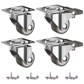 2" L-Shaped Caster Wheels Set of 4 Side Mount Casters with Brake 2 inch Dual Locking Swivel Castors and No Noise TPR Rubber Wheel No Floor Marks Silent Castor for Furniture Baby Bed Cabinet 440Lbs
