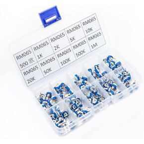 Aueabc RM065 مجموعة مقاومات الجهد القابلة للتعديل 10 قيم 100 قطعة 500 أوم- 1 متر أوم مجموعة مقياس الجهد متعدد الدوران مقاومات متغيرة in Kuwait