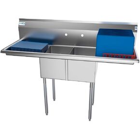 KoolMore 2 Compartment Stainless Steel NSF Commercial Kitchen Prep & Utility Sink with 2 Drainboards - Bowl Size 12" x 16" x 10", Silver in Saudi Arabia