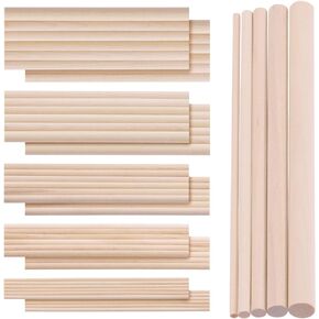 Swpeet 160Pcs OD 1/8" 3/16" 1/4" 5/16" 3/8" Length 6Inch/150mm Dowel Rods Wooden Dowel Rods Craft Wood Sticks Assortment Kit, Unfinished Dowel Small Round Hardwood Sticks