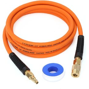 Air Compressor Whip Hose 1/4 Inch x 6 Feet Lead in Hybrid Hose with Fittings, Flexible and Kink Resistant, 1/4" Industrial Quick Coupler and Plug Kit