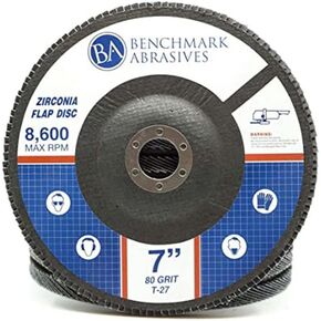 Benchmark Abrasives 7" x 7/8" Premium High-Density Jumbo Zirconia Type 27 Flap Discs for Sanding, Stock and Rust Removal, Finishing, Grinding, Deburring (10 Pack) - 40 Grit