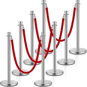 Wesiti Stanchion Posts Queue, 5 ft Red Velvet Rope Stanchions and Velvet Ropes Stanchions with Red Rope Crowd Control Barriers Hollow Base and Velvet Ropes Set for Party Supplies (8 Pcs)