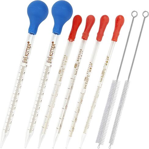6Pcs Glass Pipettes Dropper, 1ml 2ml 3ml 5ml 10ml Graduated Liquid Dropper, with Rubber Bulb and Cleaning Brush, Transfer Pipettes for Essential Oil in Saudi Arabia