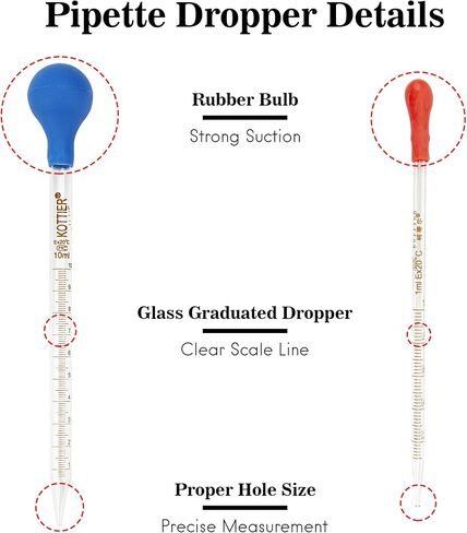 6Pcs Glass Pipettes Dropper, 1ml 2ml 3ml 5ml 10ml Graduated Liquid Dropper, with Rubber Bulb and Cleaning Brush, Transfer Pipettes for Essential Oil in Saudi Arabia