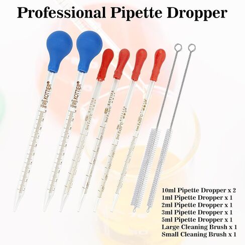 6Pcs Glass Pipettes Dropper, 1ml 2ml 3ml 5ml 10ml Graduated Liquid Dropper, with Rubber Bulb and Cleaning Brush, Transfer Pipettes for Essential Oil in Saudi Arabia