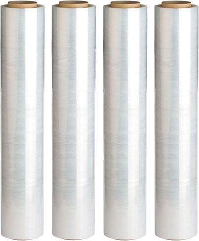[صنع في الولايات المتحدة الأمريكية] ريلي. 4 رول | غلاف مطاطي مقاس 18 بوصة (1500 قدم/لفة) غلاف شفاف قابل للانكماش/غلاف بلاستيكي قابل للتمدد للتحرك - فيلم مطاطي ملتصق بمنصة بلاستيكية - فيلم مطاطي مقاس 18 بوصة للتحرك والتخزين in Kuwait