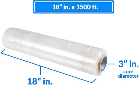 [صنع في الولايات المتحدة الأمريكية] ريلي. 4 رول | غلاف مطاطي مقاس 18 بوصة (1500 قدم/لفة) غلاف شفاف قابل للانكماش/غلاف بلاستيكي قابل للتمدد للتحرك - فيلم مطاطي ملتصق بمنصة بلاستيكية - فيلم مطاطي مقاس 18 بوصة للتحرك والتخزين in Kuwait