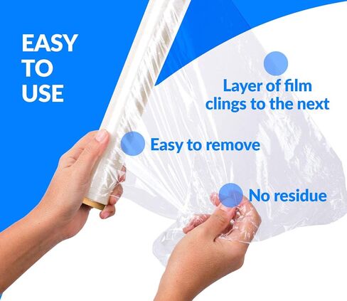 [صنع في الولايات المتحدة الأمريكية] ريلي. 4 رول | غلاف مطاطي مقاس 18 بوصة (1500 قدم/لفة) غلاف شفاف قابل للانكماش/غلاف بلاستيكي قابل للتمدد للتحرك - فيلم مطاطي ملتصق بمنصة بلاستيكية - فيلم مطاطي مقاس 18 بوصة للتحرك والتخزين in Kuwait