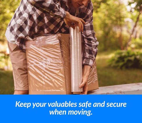 [صنع في الولايات المتحدة الأمريكية] ريلي. 4 رول | غلاف مطاطي مقاس 18 بوصة (1500 قدم/لفة) غلاف شفاف قابل للانكماش/غلاف بلاستيكي قابل للتمدد للتحرك - فيلم مطاطي ملتصق بمنصة بلاستيكية - فيلم مطاطي مقاس 18 بوصة للتحرك والتخزين in Kuwait