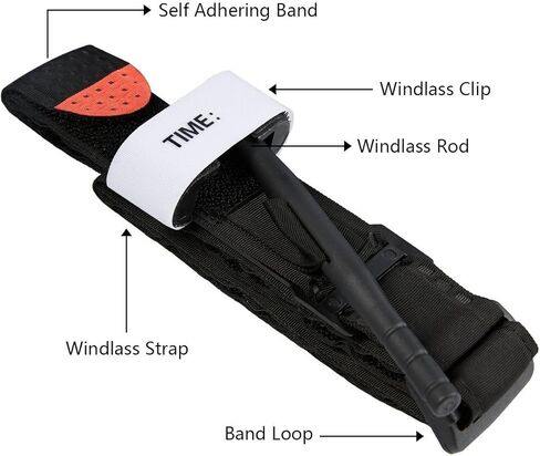 عاصبة تكتيكية، تطبيق EYOCEAN القتالي الطبي العسكري للمشي لمسافات طويلة في حالات الطوارئ، مستلزمات طبية للإسعافات الأولية، تطبيق سريع بيد واحدة l يتميز بالرافعة وختم الوقت (أسود) in Kuwait