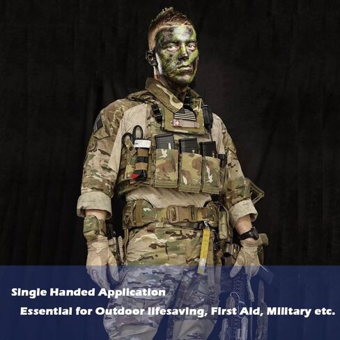 عاصبة تكتيكية، تطبيق EYOCEAN القتالي الطبي العسكري للمشي لمسافات طويلة في حالات الطوارئ، مستلزمات طبية للإسعافات الأولية، تطبيق سريع بيد واحدة l يتميز بالرافعة وختم الوقت (أسود) in Kuwait