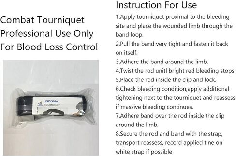 عاصبة تكتيكية، تطبيق EYOCEAN القتالي الطبي العسكري للمشي لمسافات طويلة في حالات الطوارئ، مستلزمات طبية للإسعافات الأولية، تطبيق سريع بيد واحدة l يتميز بالرافعة وختم الوقت (أسود) in Kuwait