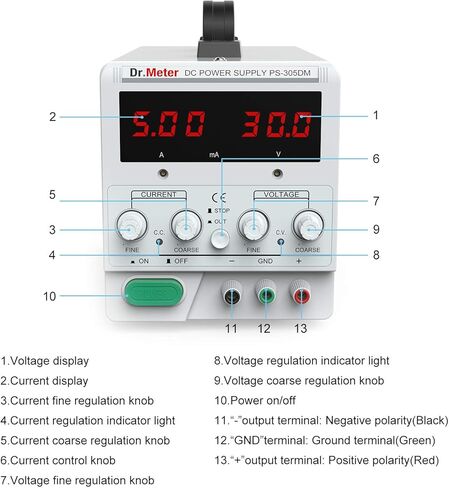 مصدر طاقة تيار مستمر، Dr.meter 30V 5A قابل للتعديل، مزود طاقة خطي منظم للتيار المستمر مع أسلاك تمساح و3 شاشات LED رقمية، مصدر طاقة متغير مع كابل أمريكي ذو 3 شقوق in Kuwait