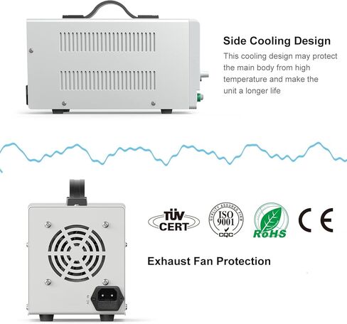 مصدر طاقة تيار مستمر، Dr.meter 30V 5A قابل للتعديل، مزود طاقة خطي منظم للتيار المستمر مع أسلاك تمساح و3 شاشات LED رقمية، مصدر طاقة متغير مع كابل أمريكي ذو 3 شقوق in Kuwait