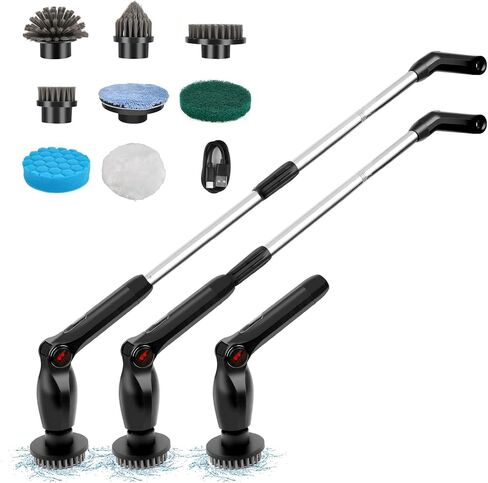 فرشاة تنظيف كهربائية دوارة، فرشاة تنظيف لاسلكية مع مقبض تحكم لاسلكي قابل للتعديل، رؤوس فرشاة مخصصة قابلة لإعادة الاستخدام وقابلة للاستبدال لتنظيف أرضية السيارة والحمام والمطبخ، وقت عمل 120 دقيقة in Kuwait