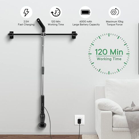 فرشاة تنظيف كهربائية دوارة، فرشاة تنظيف لاسلكية مع مقبض تحكم لاسلكي قابل للتعديل، رؤوس فرشاة مخصصة قابلة لإعادة الاستخدام وقابلة للاستبدال لتنظيف أرضية السيارة والحمام والمطبخ، وقت عمل 120 دقيقة in Kuwait