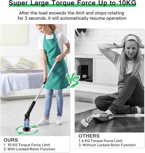 فرشاة تنظيف كهربائية دوارة، فرشاة تنظيف لاسلكية مع مقبض تحكم لاسلكي قابل للتعديل، رؤوس فرشاة مخصصة قابلة لإعادة الاستخدام وقابلة للاستبدال لتنظيف أرضية السيارة والحمام والمطبخ، وقت عمل 120 دقيقة in Kuwait