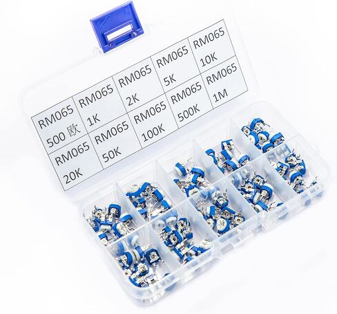 Aueabc RM065 مجموعة مقاومات الجهد القابلة للتعديل 10 قيم 100 قطعة 500 أوم- 1 متر أوم مجموعة مقياس الجهد متعدد الدوران مقاومات متغيرة in Kuwait