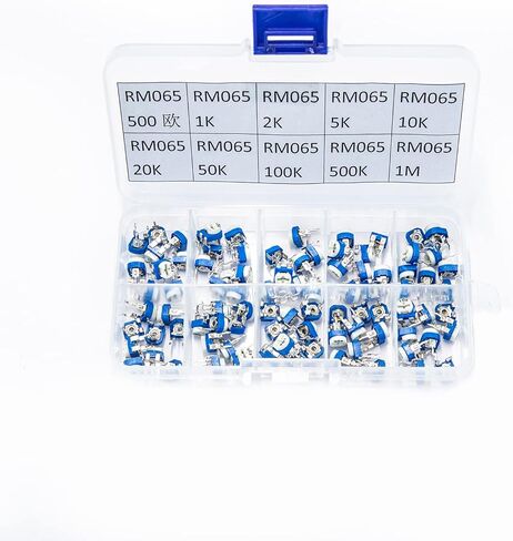 Aueabc RM065 مجموعة مقاومات الجهد القابلة للتعديل 10 قيم 100 قطعة 500 أوم- 1 متر أوم مجموعة مقياس الجهد متعدد الدوران مقاومات متغيرة in Kuwait