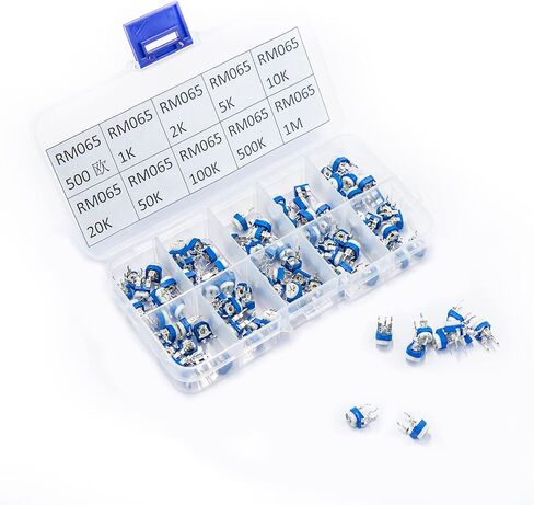 Aueabc RM065 مجموعة مقاومات الجهد القابلة للتعديل 10 قيم 100 قطعة 500 أوم- 1 متر أوم مجموعة مقياس الجهد متعدد الدوران مقاومات متغيرة in Kuwait