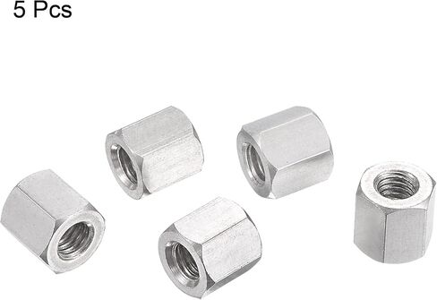 Uxcell M6 x 1.0-Pitch 10mm Length 304 صامولة توصيل سداسية مترية من الفولاذ المقاوم للصدأ، 5 عبوات in Kuwait