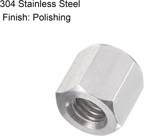 Uxcell M6 x 1.0-Pitch 10mm Length 304 صامولة توصيل سداسية مترية من الفولاذ المقاوم للصدأ، 5 عبوات in Kuwait